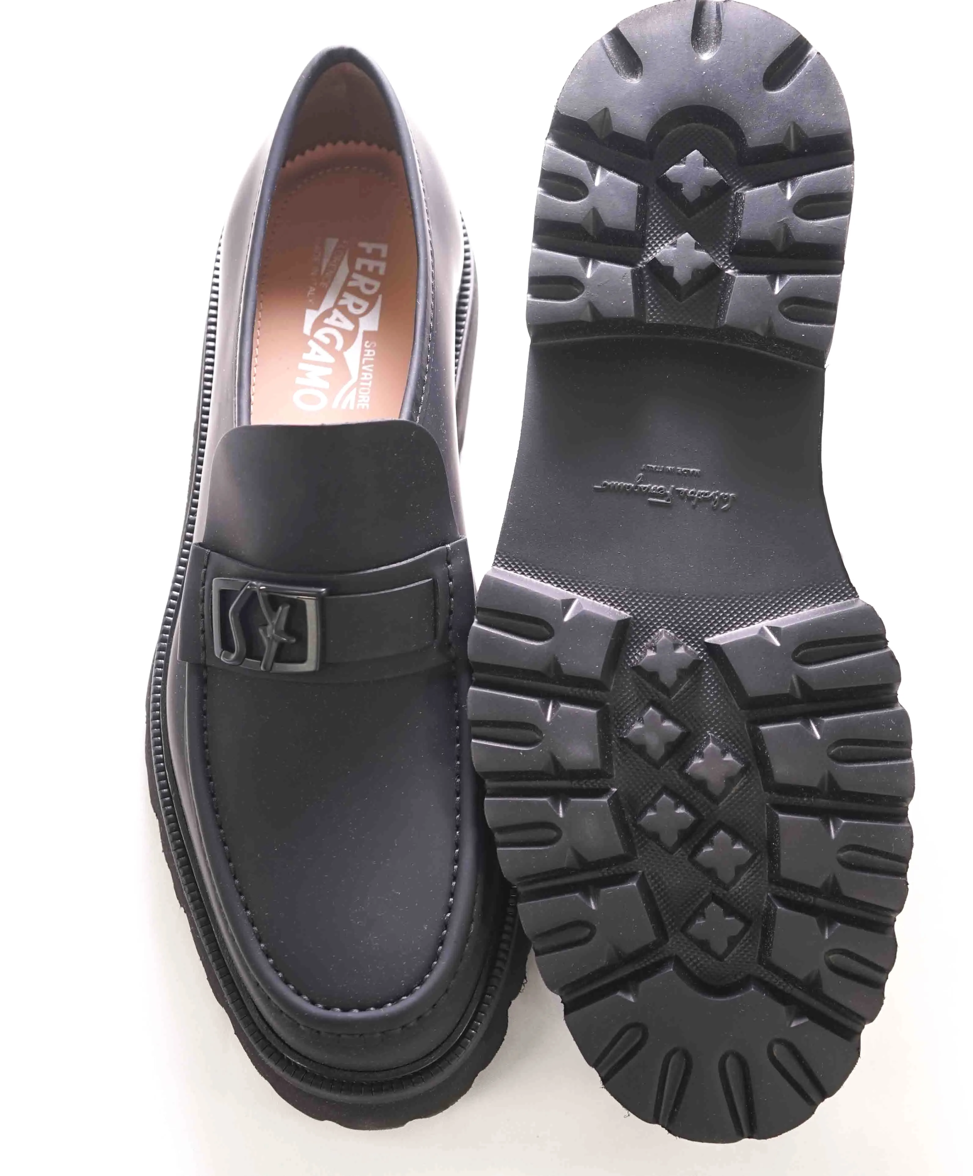 $890 SALVATORE FERRAGAMO - *NUSCO* Black Lug Sole Loafer - 10.5 E US