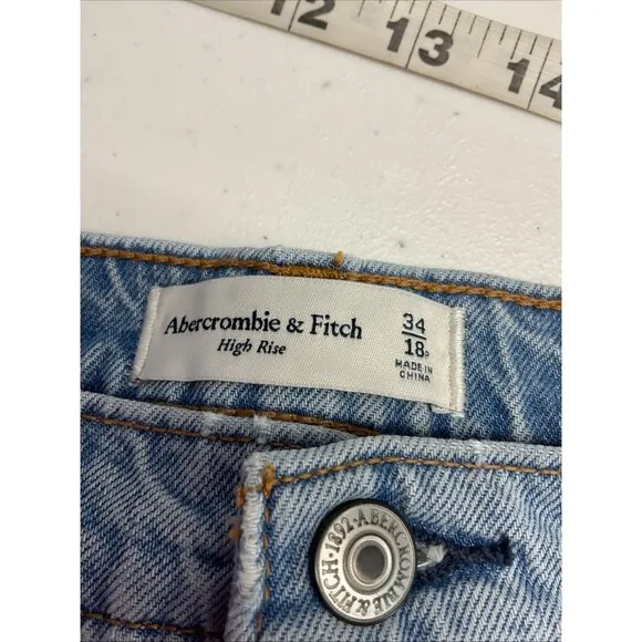 ABERCROMBIE &amp; FITCH High Rise Denim Midi Skirt Light Wash Sz 34 / 18 p