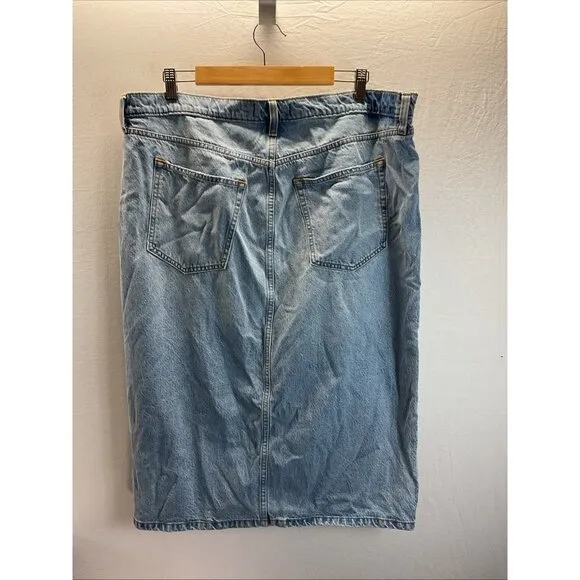ABERCROMBIE &amp; FITCH High Rise Denim Midi Skirt Light Wash Sz 34 / 18 p