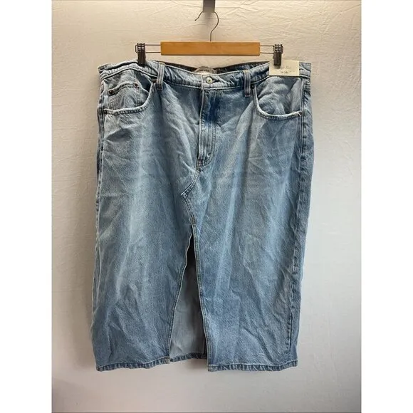 ABERCROMBIE &amp; FITCH High Rise Denim Midi Skirt Light Wash Sz 34 / 18 p
