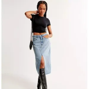 ABERCROMBIE &amp; FITCH High Rise Denim Midi Skirt Light Wash Sz 34 / 18 p