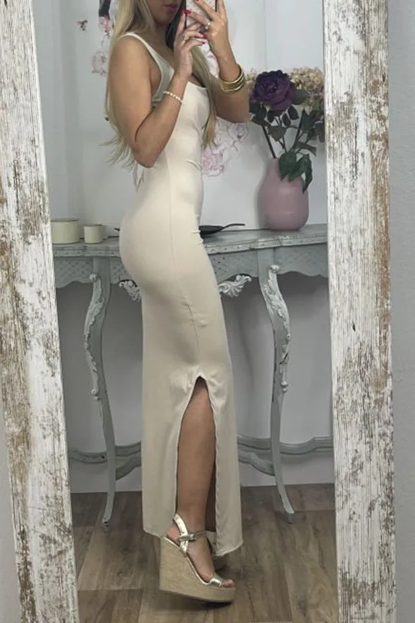 BEIGE ADJUSTED LYCRA DRESS