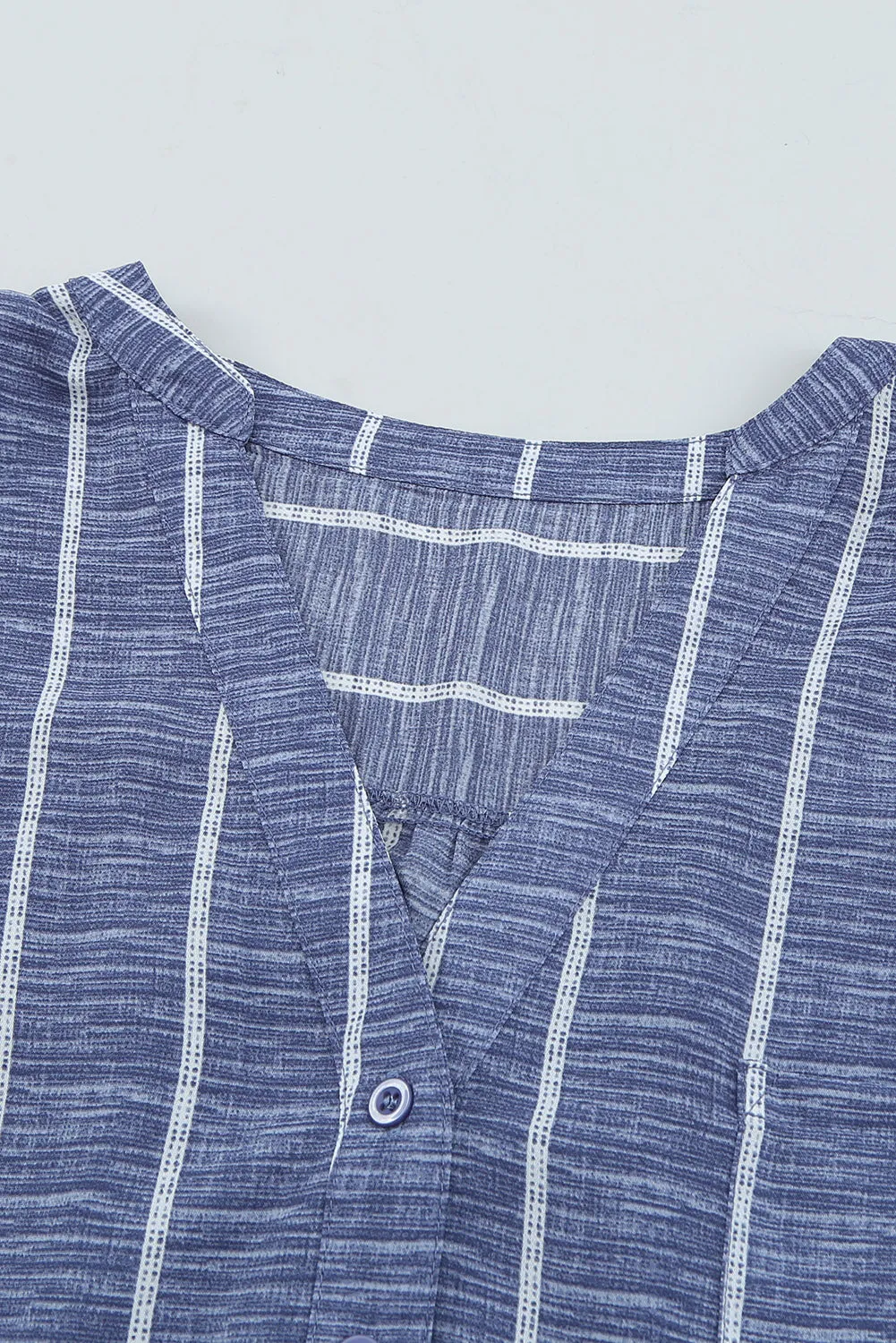 Blue Striped V Neck Pocket Long Sleeve Top
