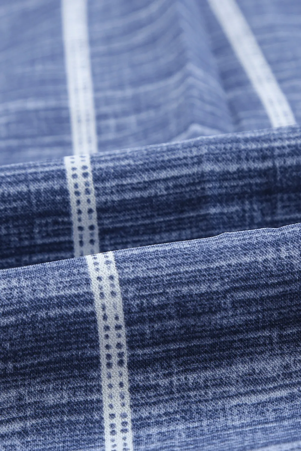 Blue Striped V Neck Pocket Long Sleeve Top