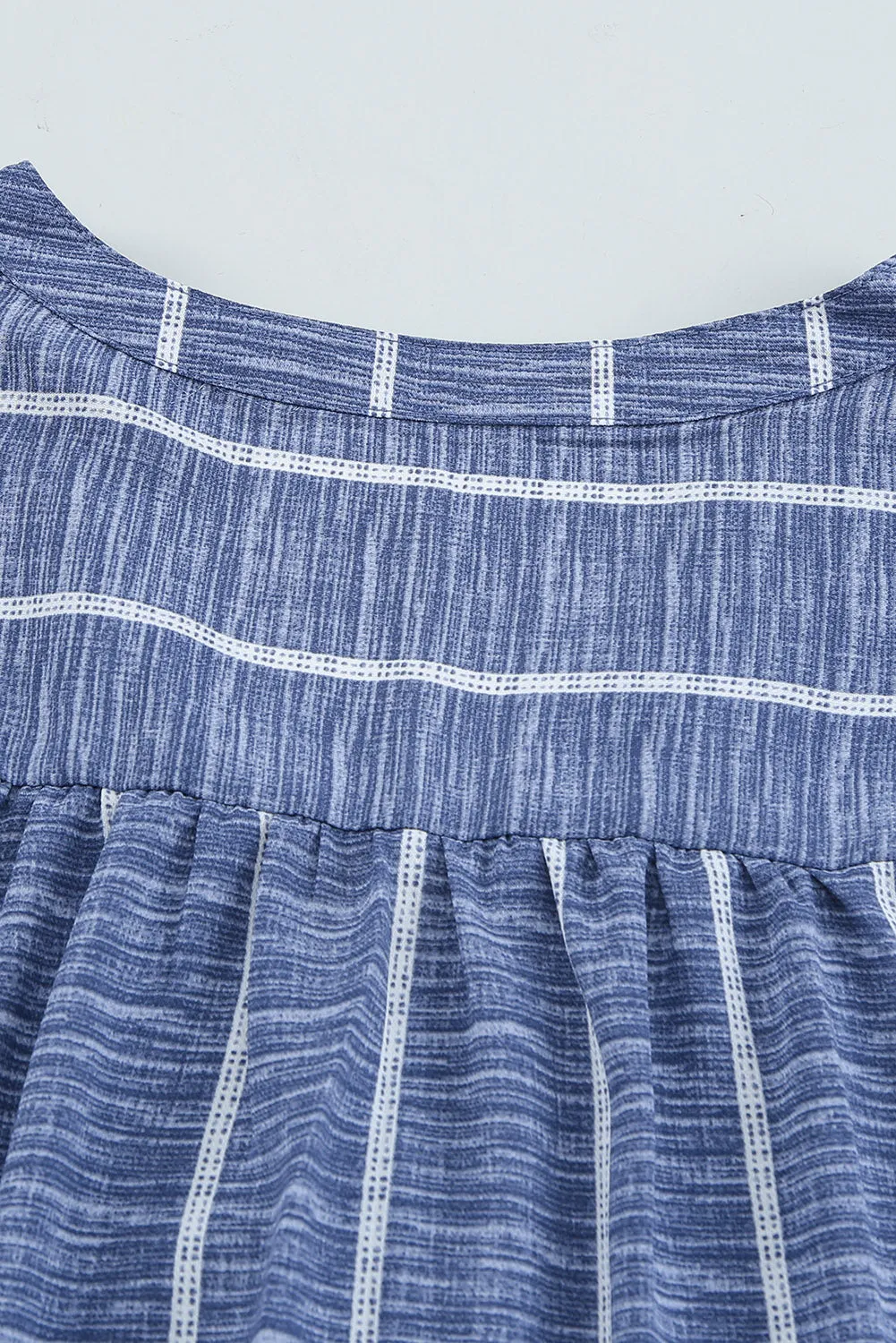 Blue Striped V Neck Pocket Long Sleeve Top