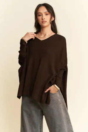 Brown High-Low Batwing Sleeve Top