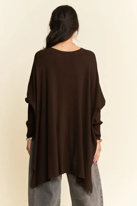 Brown High-Low Batwing Sleeve Top