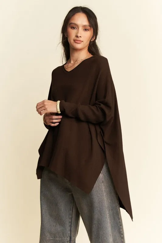 Brown High-Low Batwing Sleeve Top