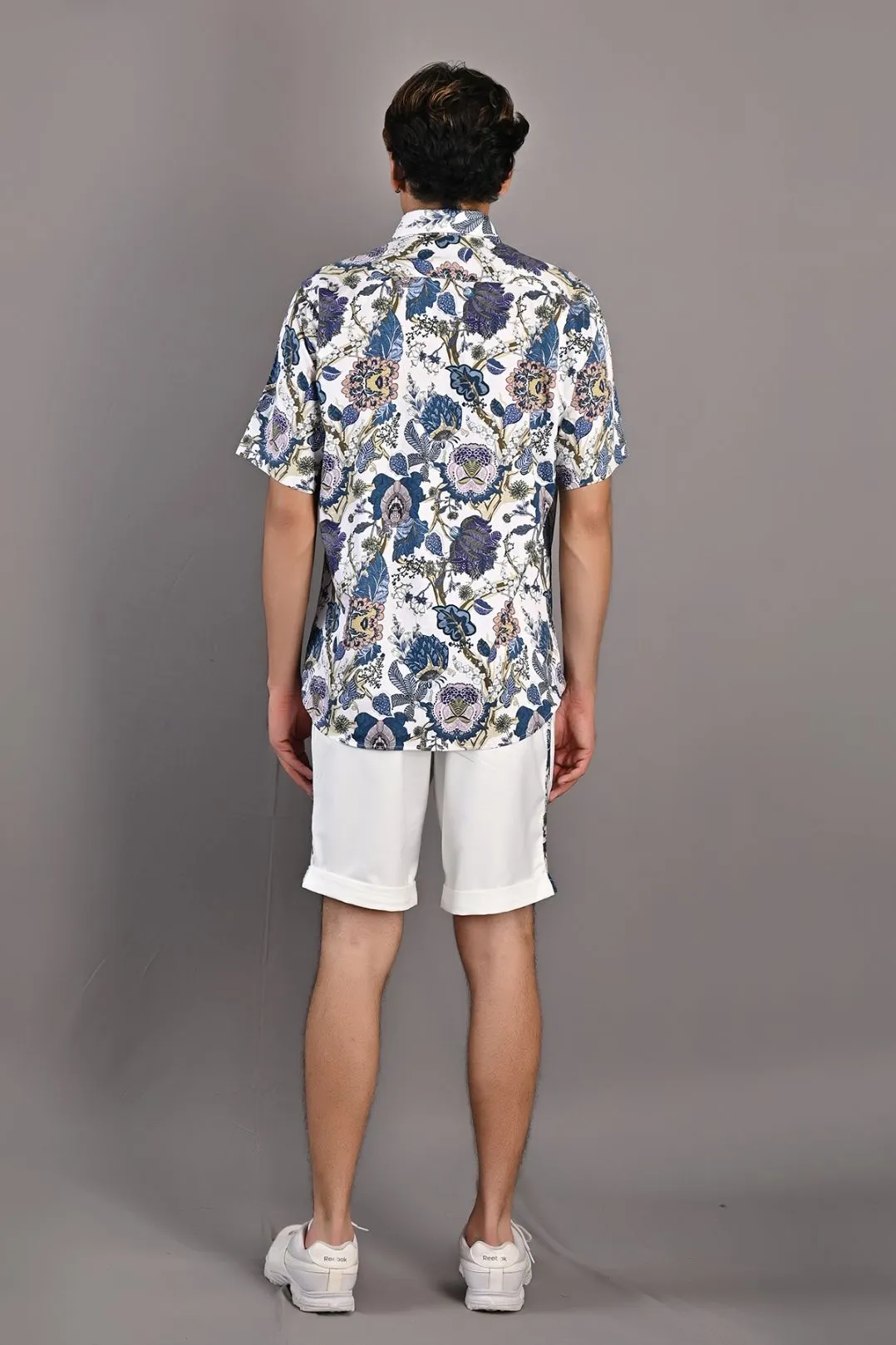 Caesar - Multi Blue Printed Shirt with Off-White Shorts Set