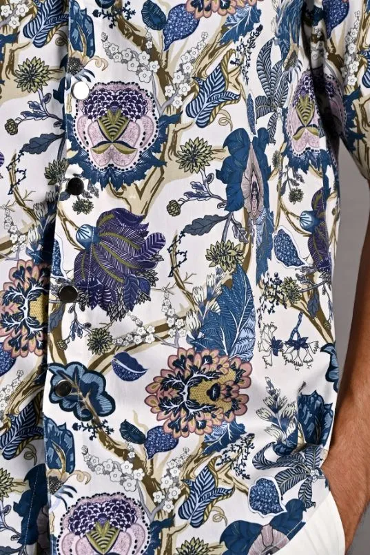 Caesar - Multi Blue Printed Shirt with Off-White Shorts Set