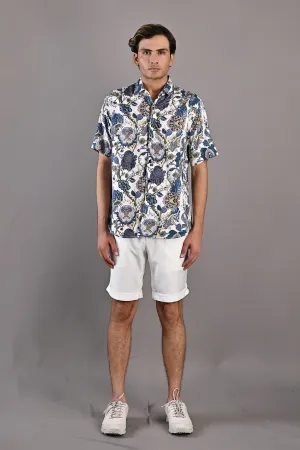 Caesar - Multi Blue Printed Shirt with Off-White Shorts Set