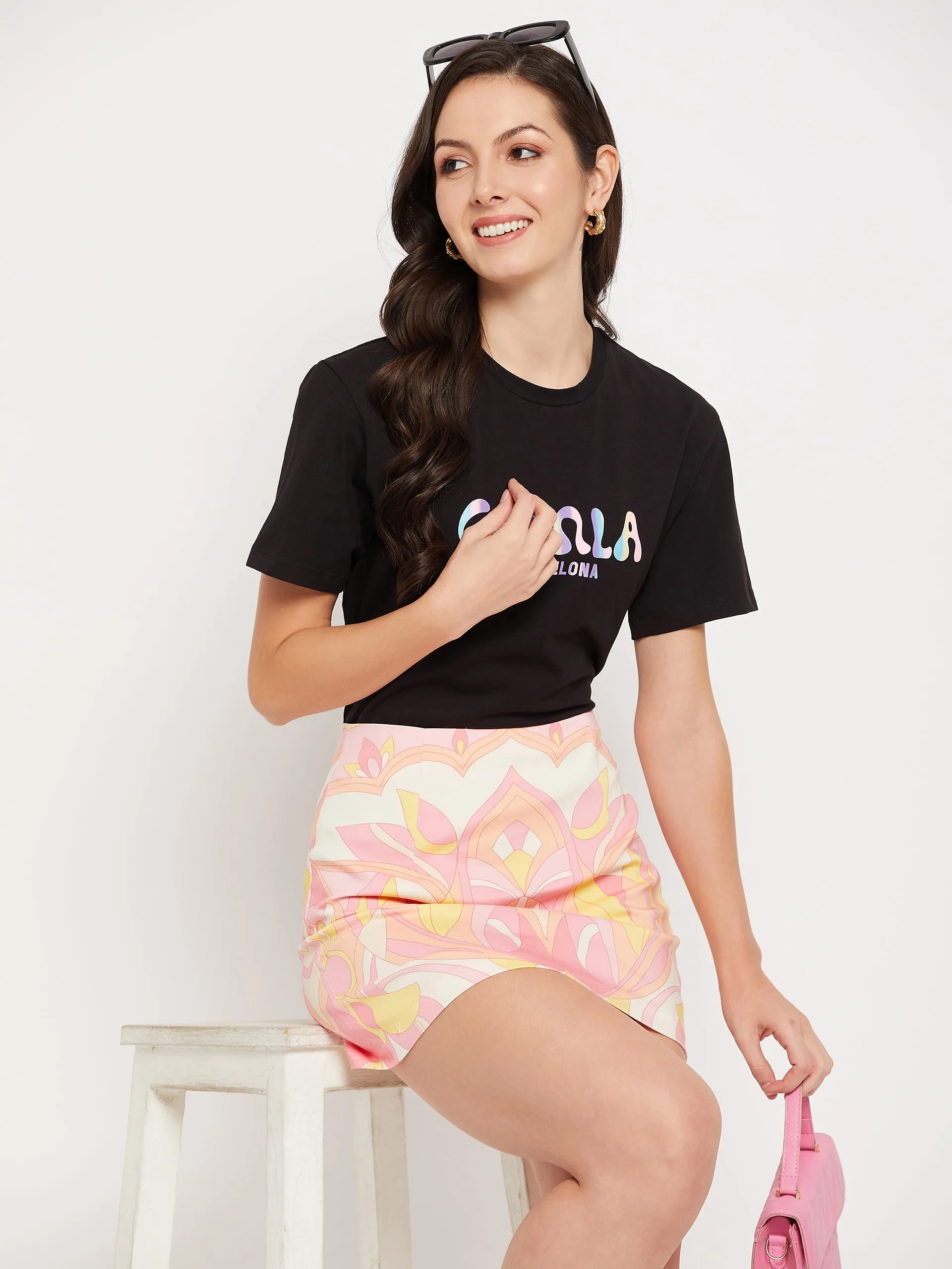 Camla Barcelona Cotton Black Typography Tshirt
