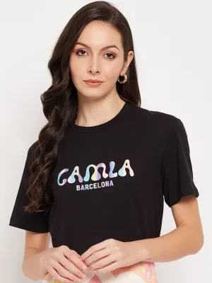 Camla Barcelona Cotton Black Typography Tshirt