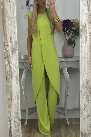 Casual Sleeveless Slit Top Loose Two-piece Set