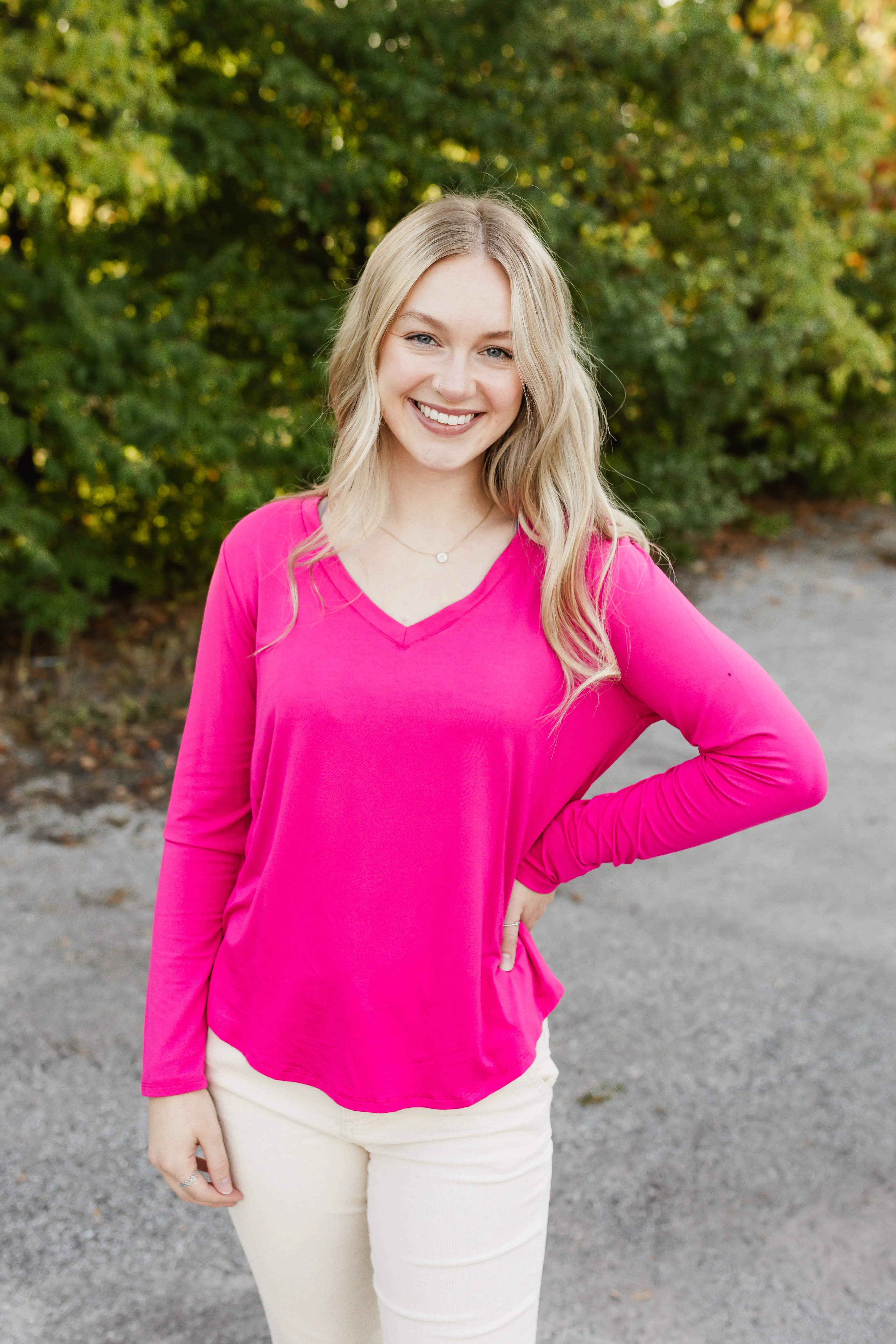 charlie tee long sleeve in hot pink