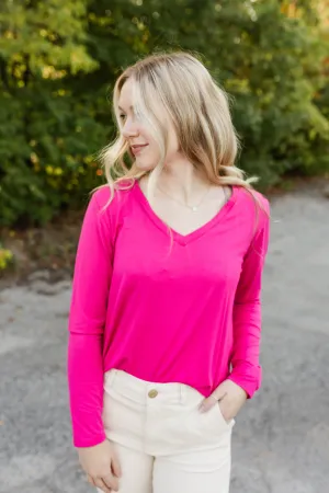 charlie tee long sleeve in hot pink