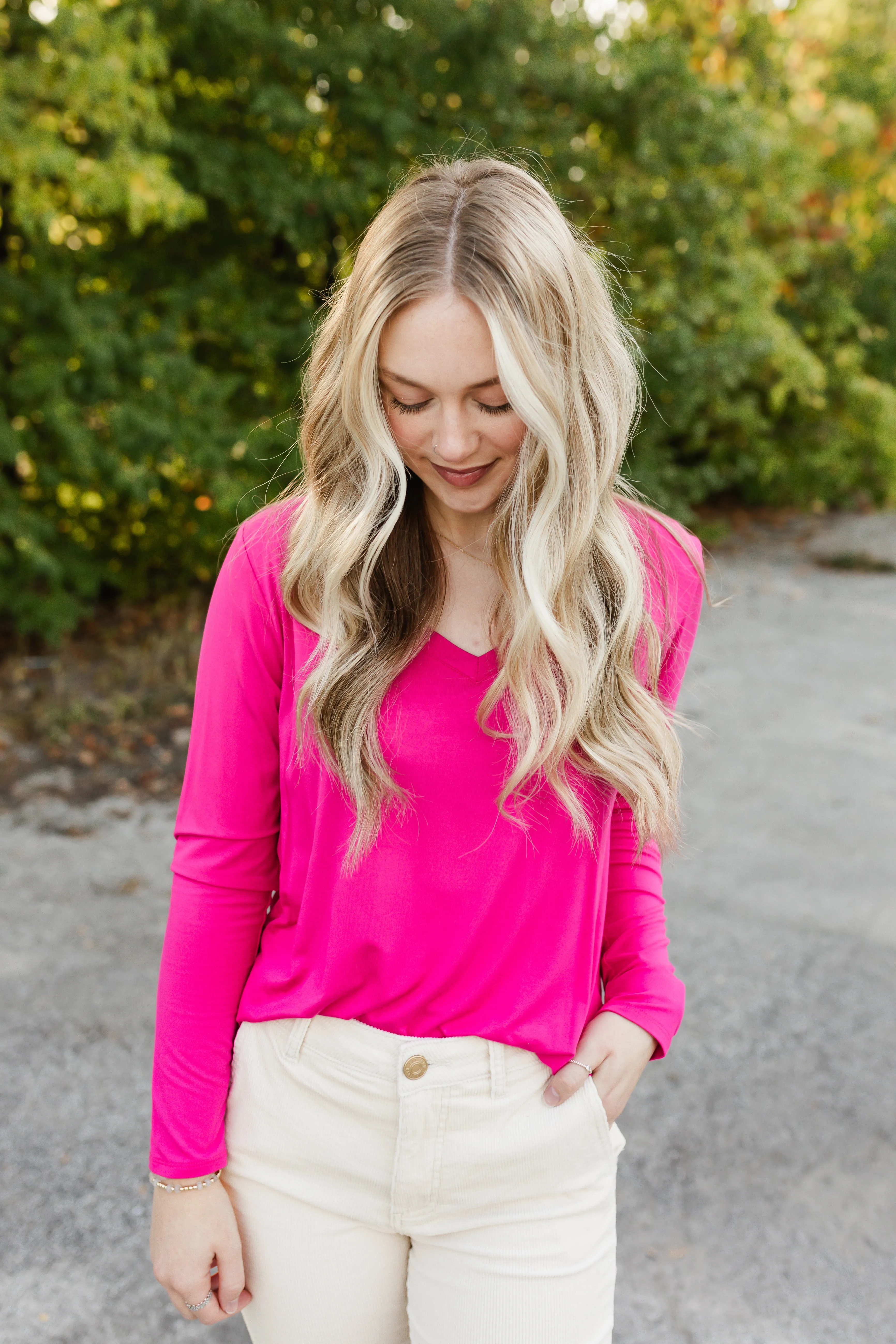 charlie tee long sleeve in hot pink