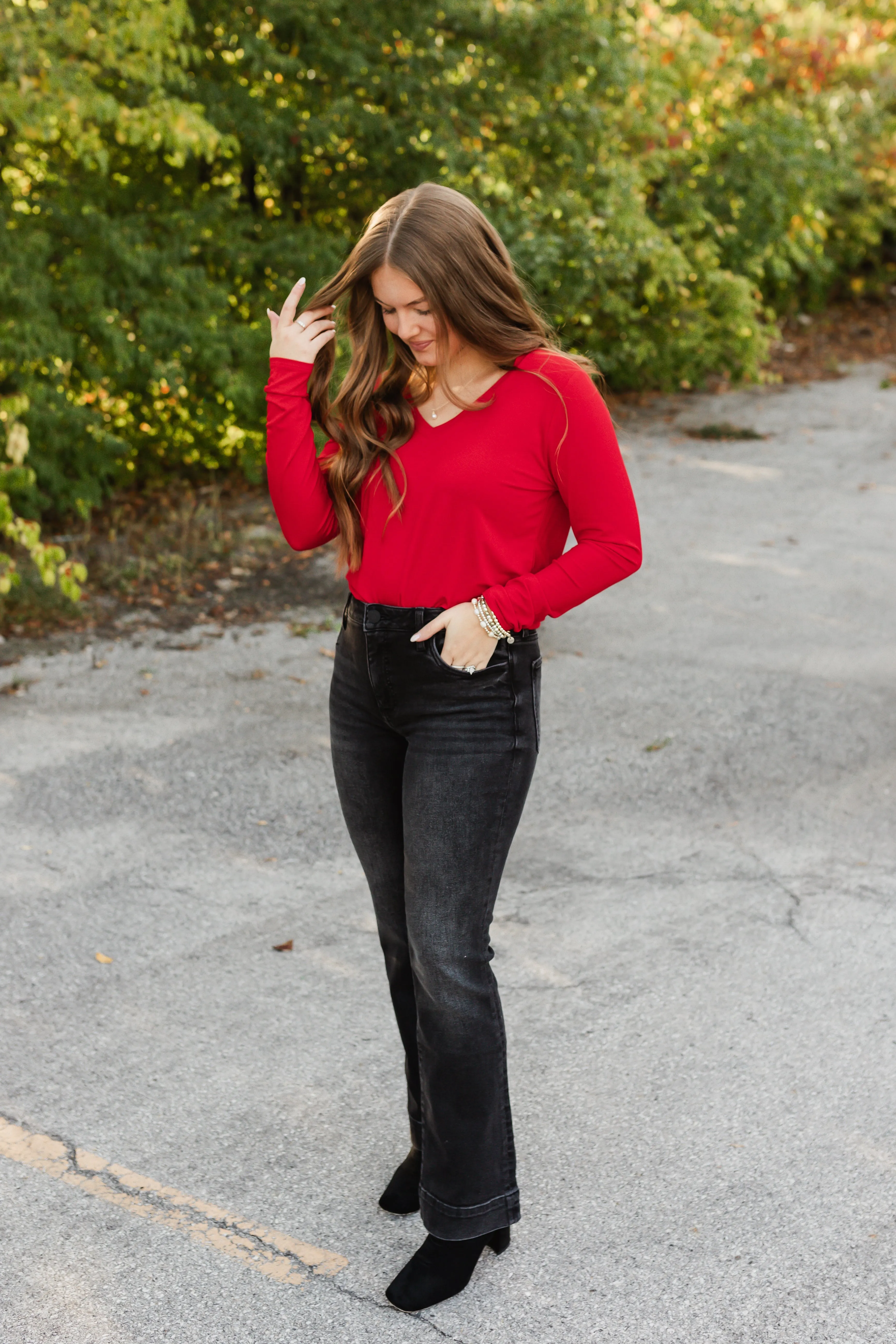 charlie tee long sleeve in red