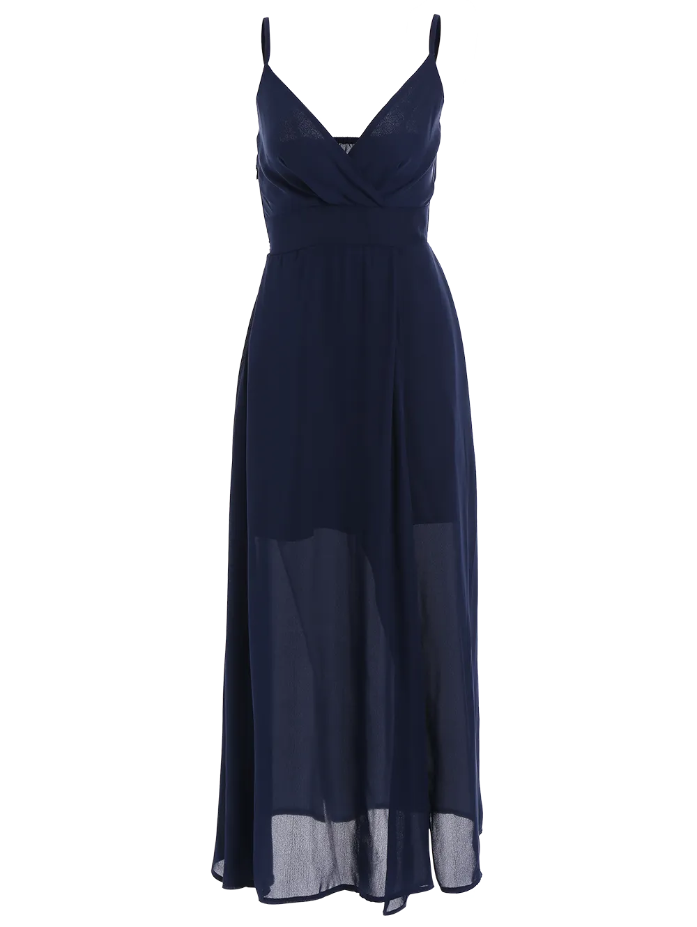 Cheap Navy Slip High Slit Plunge Neck Summer Dress