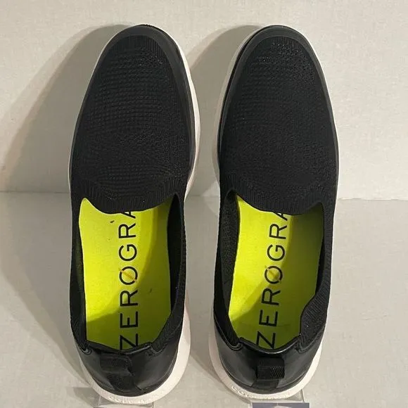 COLE HAAN ZERØGRAND Omni Knit Slip-On Sneaker. Men’s sz 9. Black w/ white soles