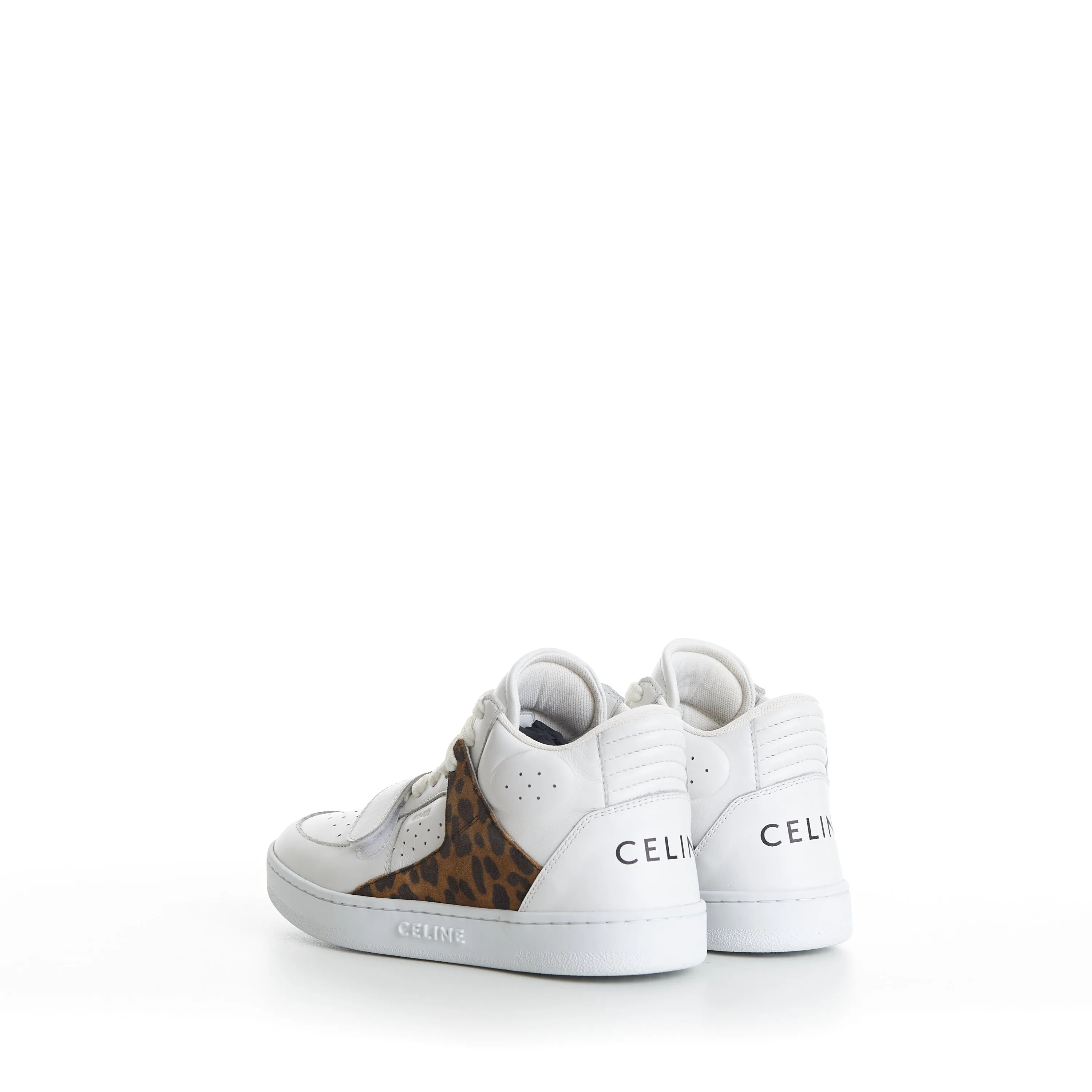 CT-02 Celine Trainer Mid Sneaker With Scratch In Calfskin & Leopard Printed