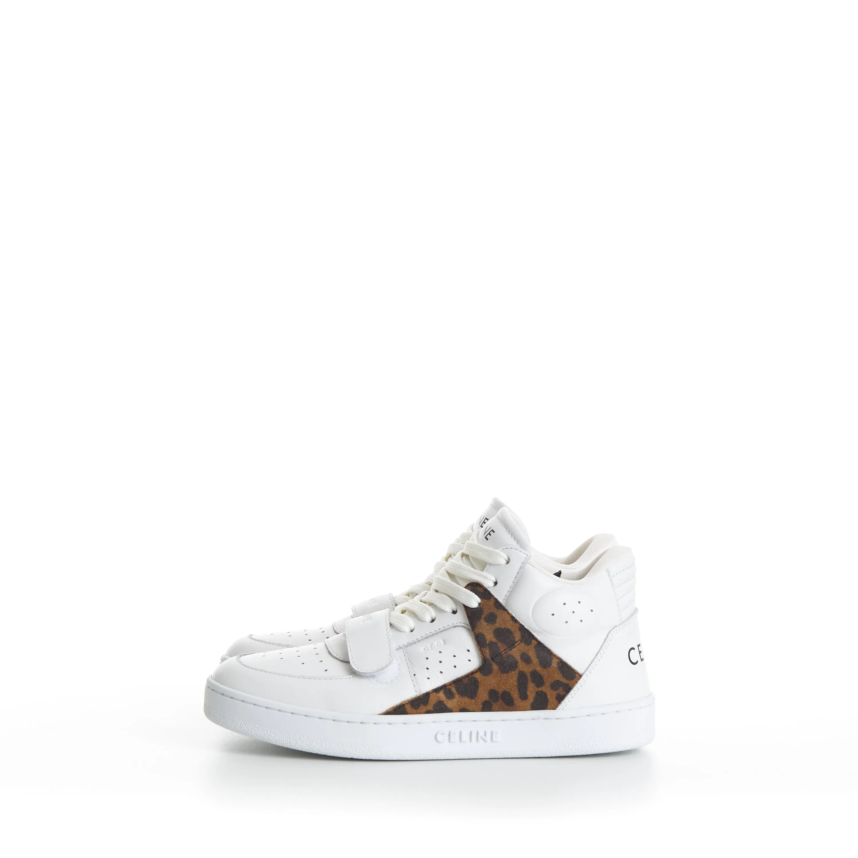 CT-02 Celine Trainer Mid Sneaker With Scratch In Calfskin & Leopard Printed