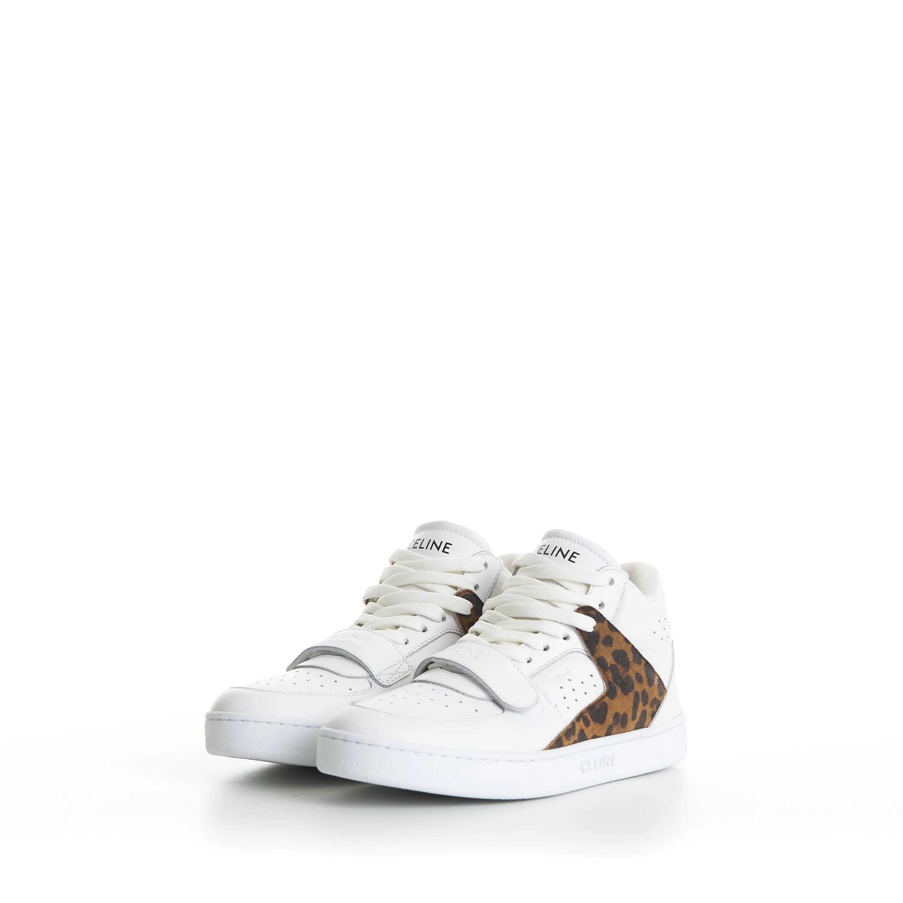 CT-02 Celine Trainer Mid Sneaker With Scratch In Calfskin & Leopard Printed