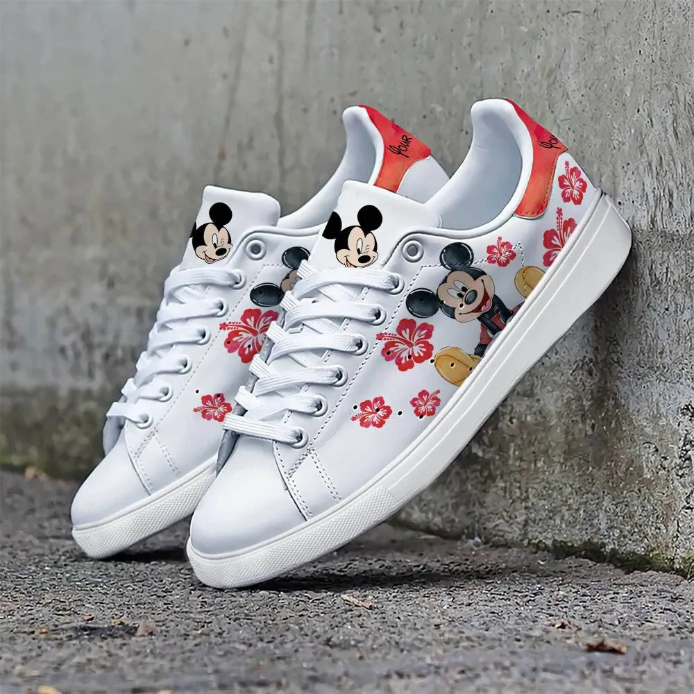 Custom Name Mickey Mouse Flower Designed Pattern Shoes