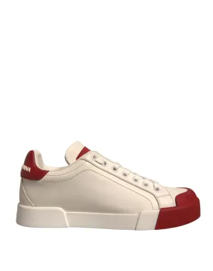 Dolce&Gabbana Portofino Women Ivory Sneakers Leather Flat Trainer Shoes EUR 35.5