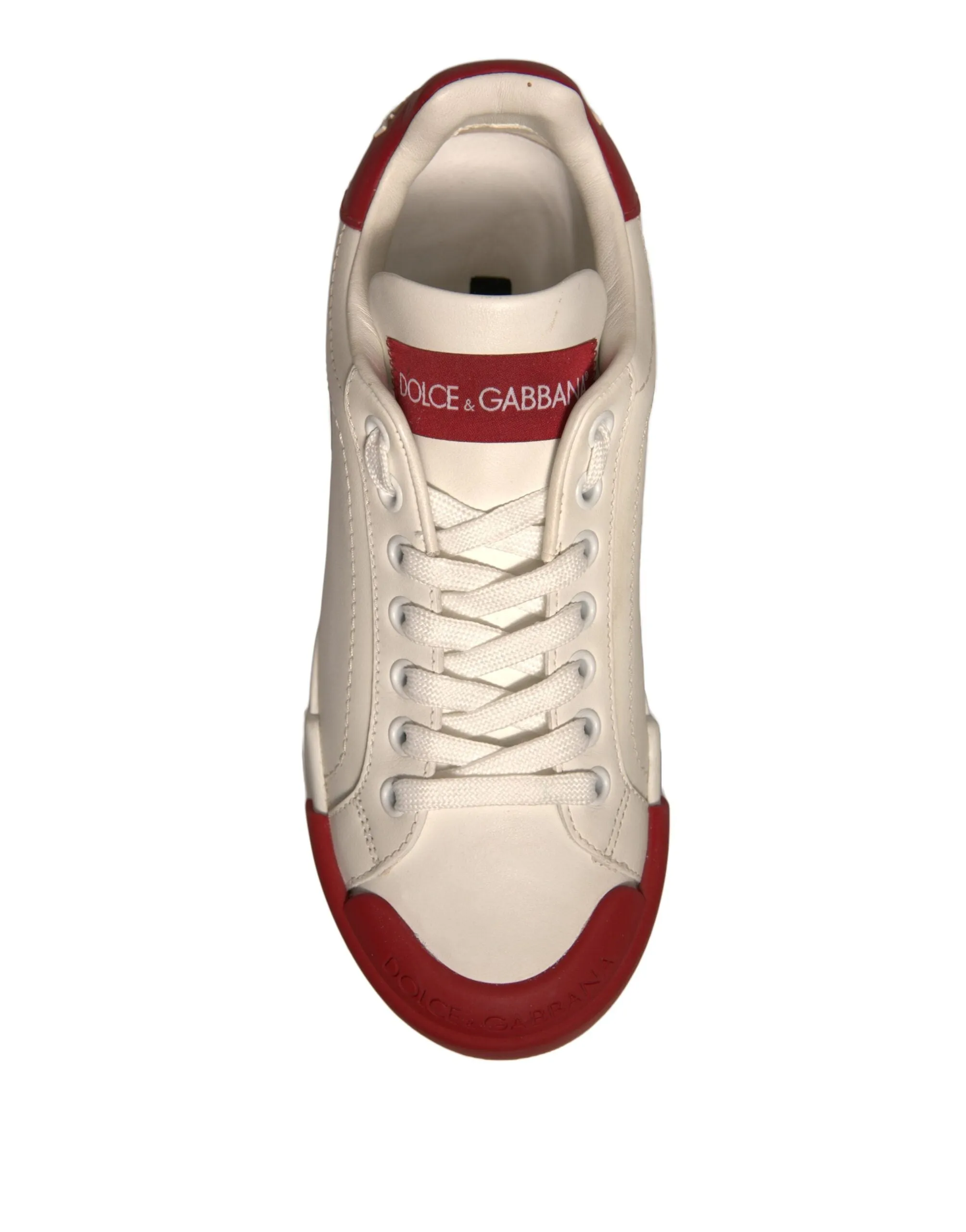 Dolce&Gabbana Portofino Women Ivory Sneakers Leather Flat Trainer Shoes EUR 35.5