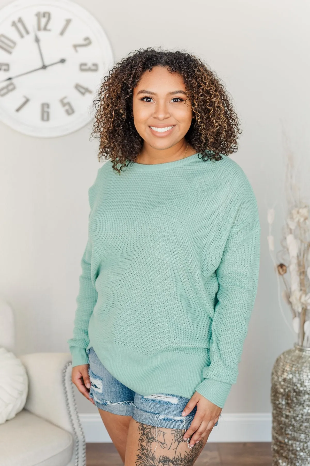 Dream About Us Knit Sweater- Seafoam
