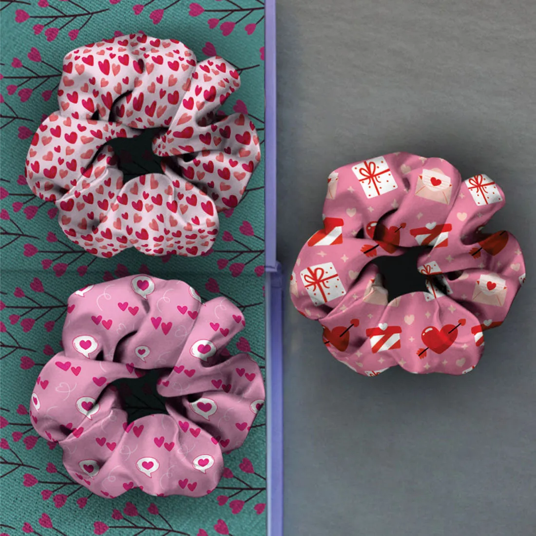 Ferosh Pink Printed Scrunchies Set of 3