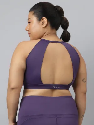 Fitkin Plus Size Halter Neck High Support Purple Sports Bra