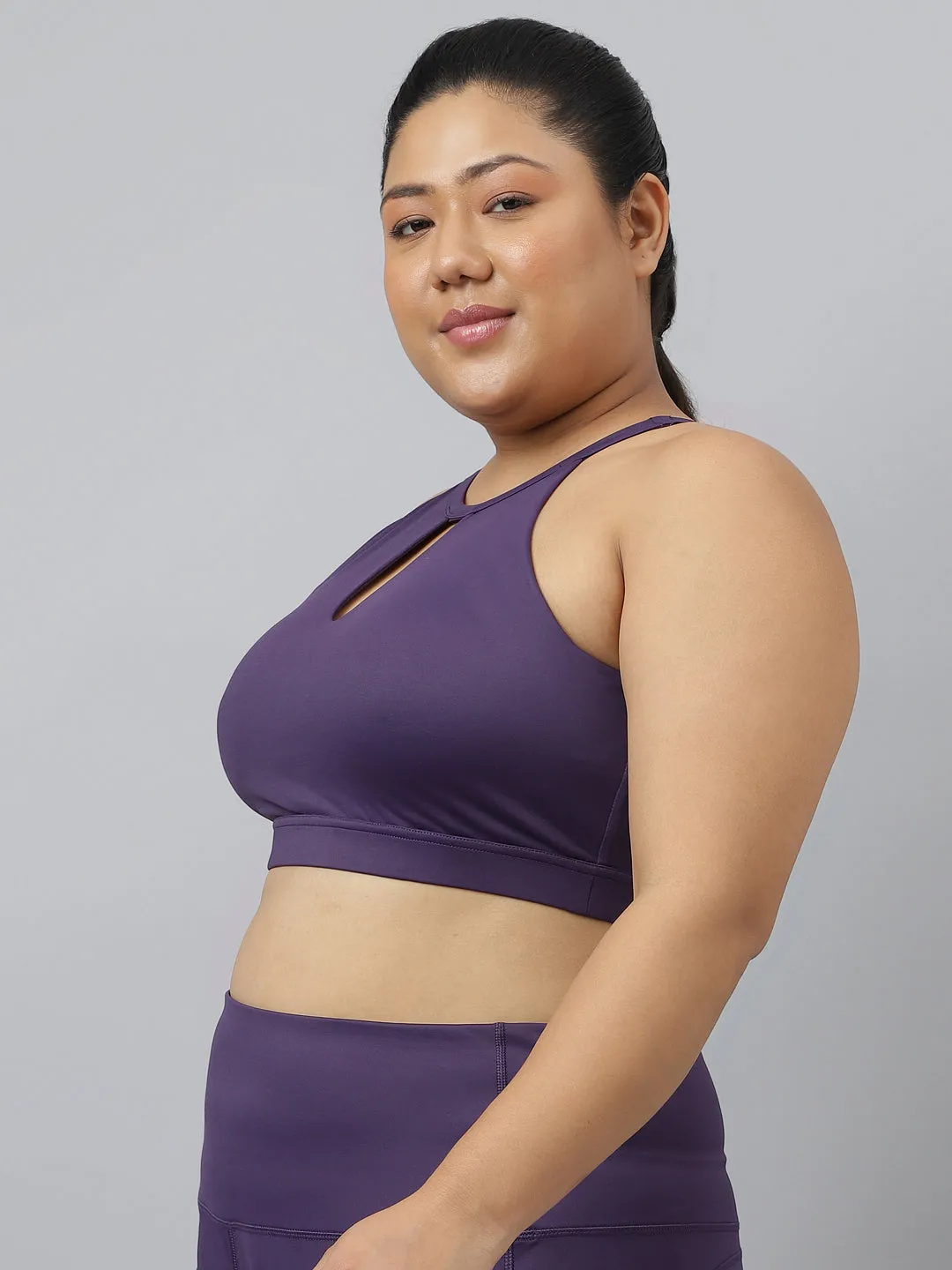 Fitkin Plus Size Halter Neck High Support Purple Sports Bra