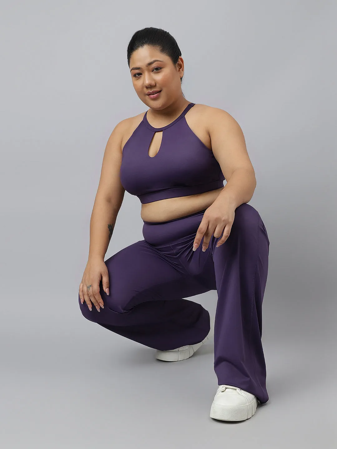 Fitkin Plus Size Halter Neck High Support Purple Sports Bra