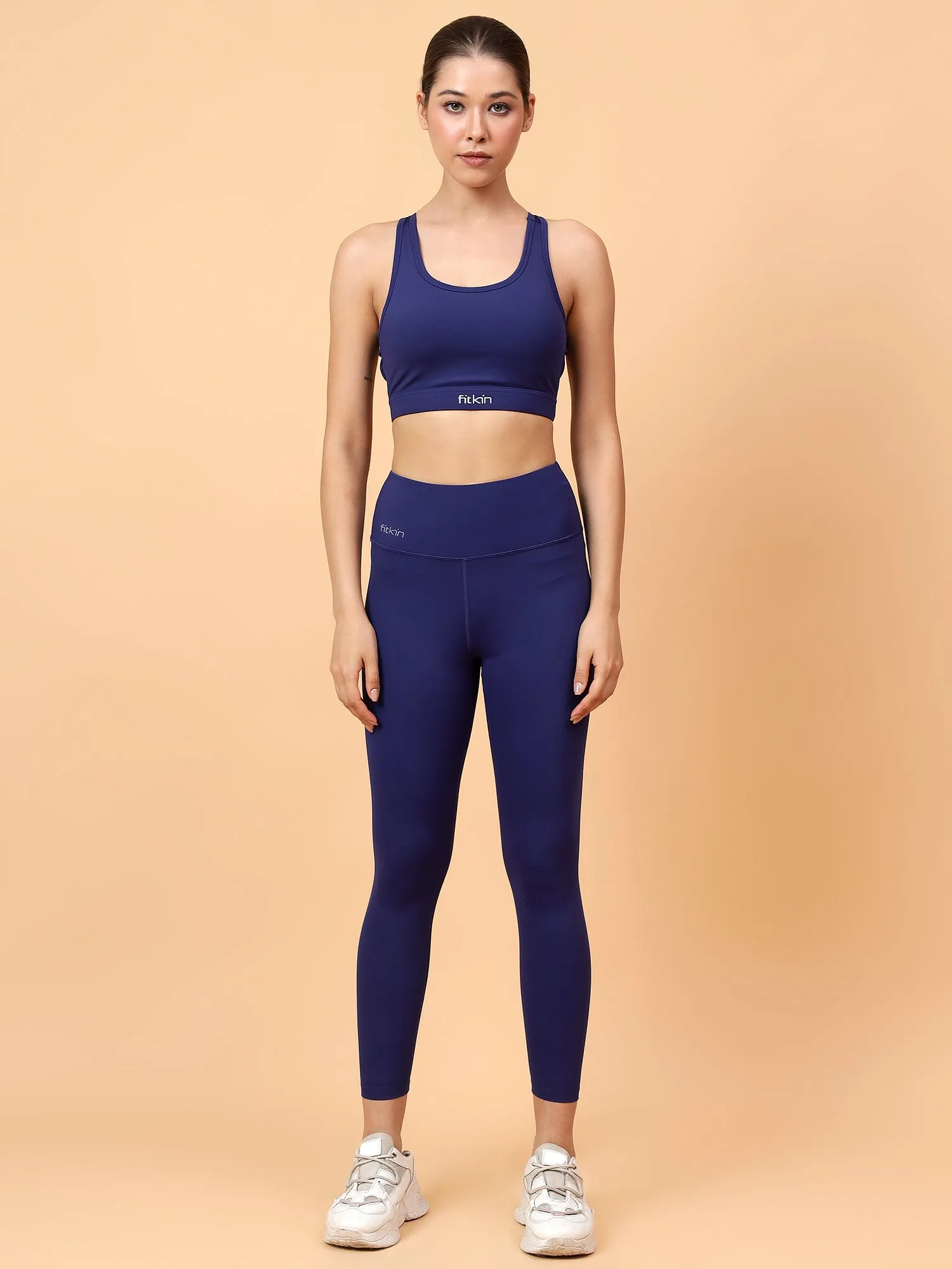 Fitkin Women's Blue Green Multi Straps Sports Bra