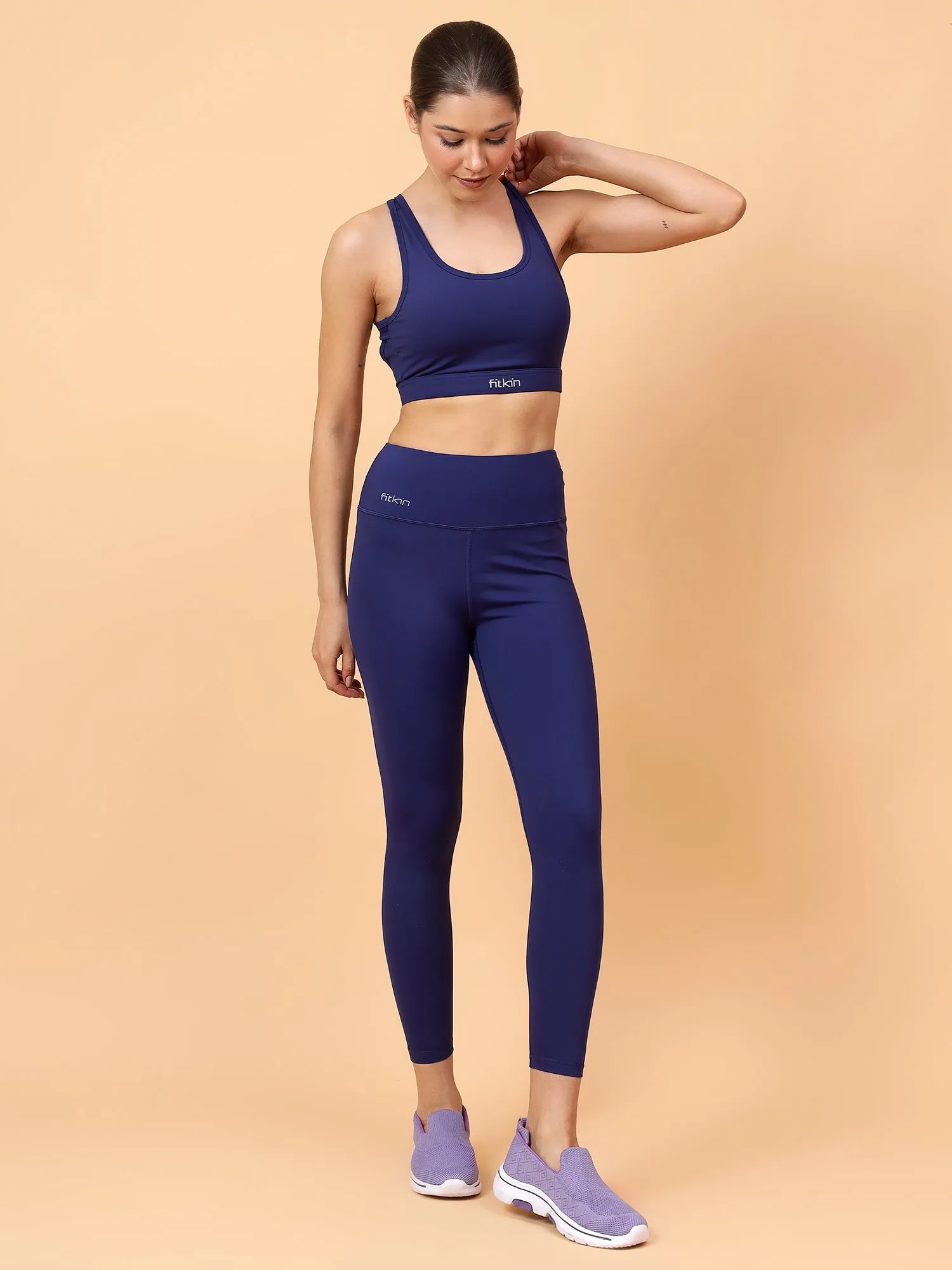 Fitkin Women's Blue Green Multi Straps Sports Bra