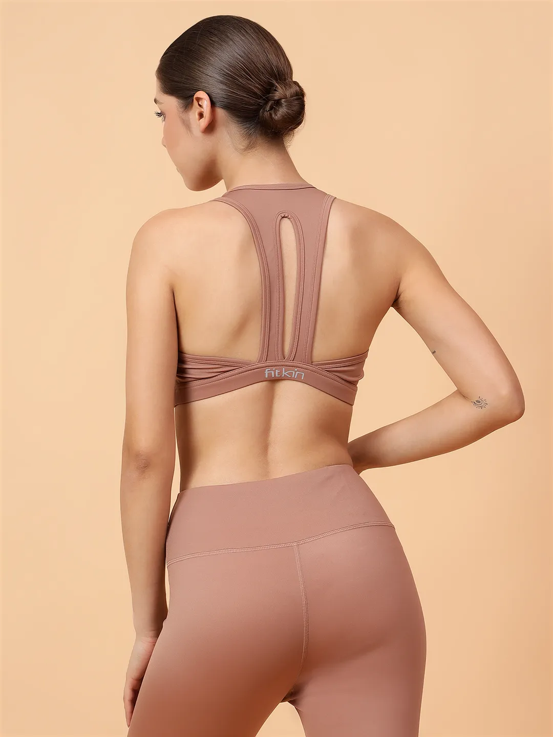 Fitkin Women's Golden Brown Back Key Hole Sports Bra