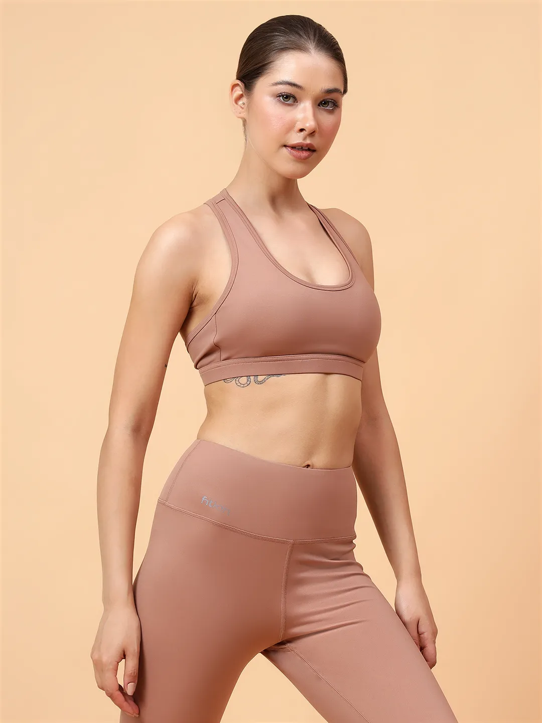 Fitkin Women's Golden Brown Back Key Hole Sports Bra