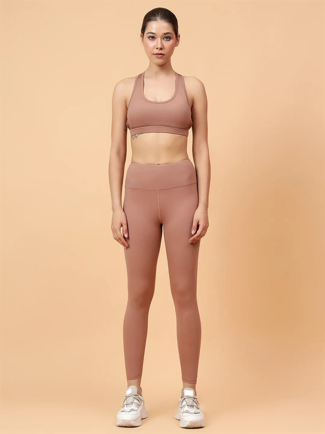 Fitkin Women's Golden Brown Back Key Hole Sports Bra