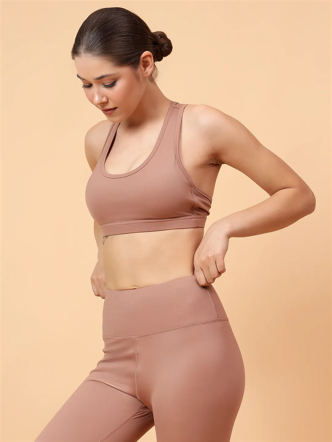 Fitkin Women's Golden Brown Back Key Hole Sports Bra