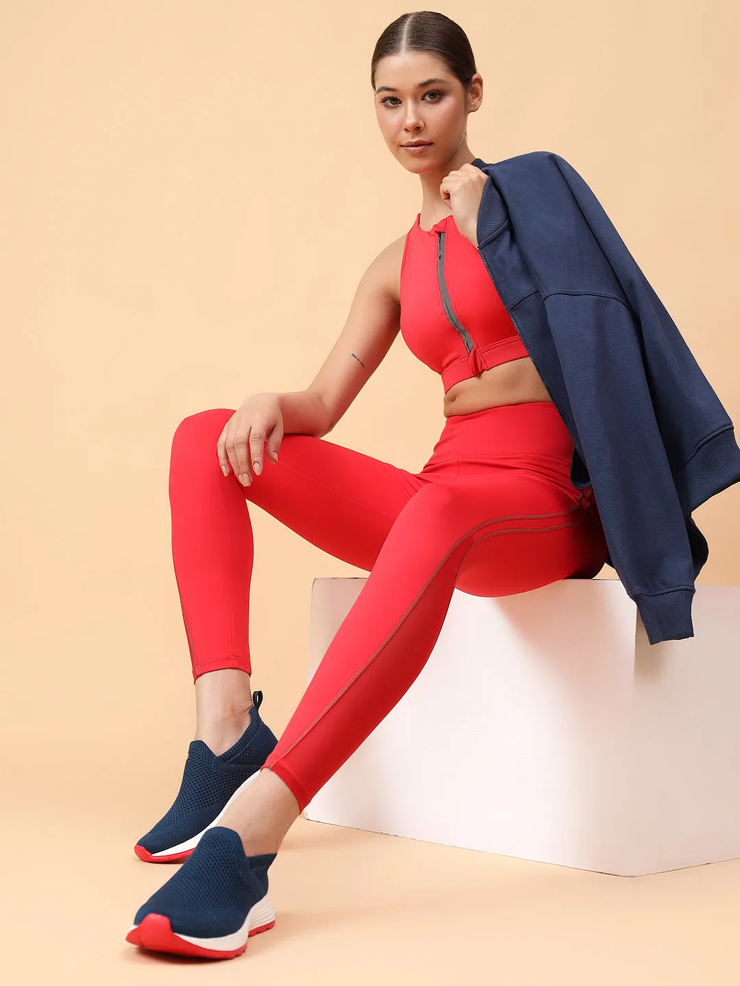 Fitkin Womens Red Front Open Zipper Sports Bra
