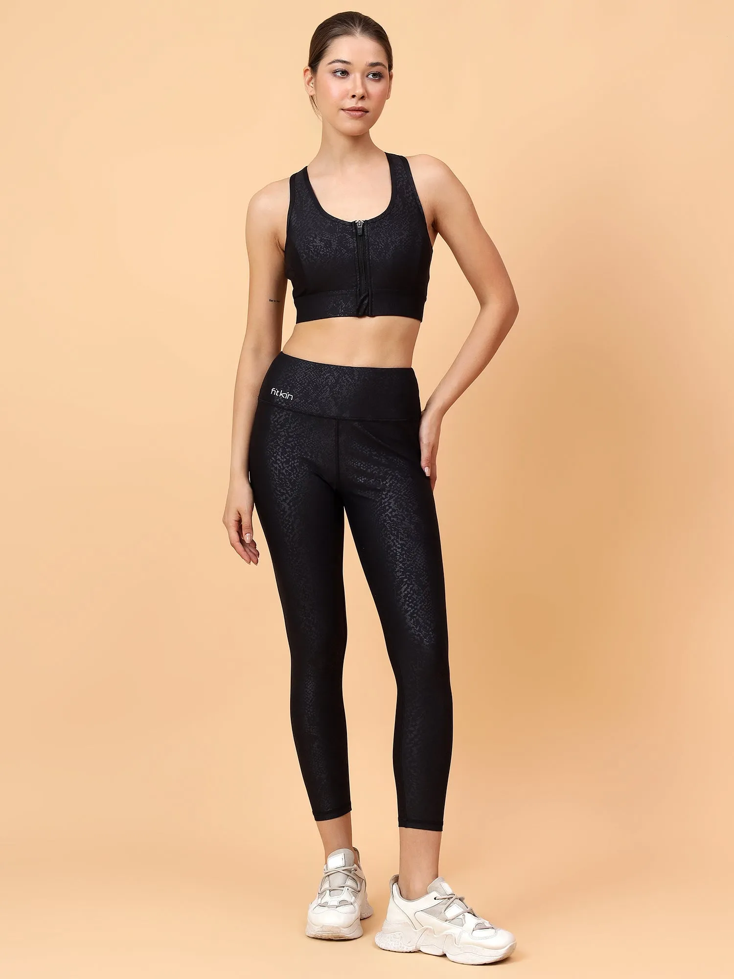 Fitkin Women's Snake Print Front Zipper Sports Bra