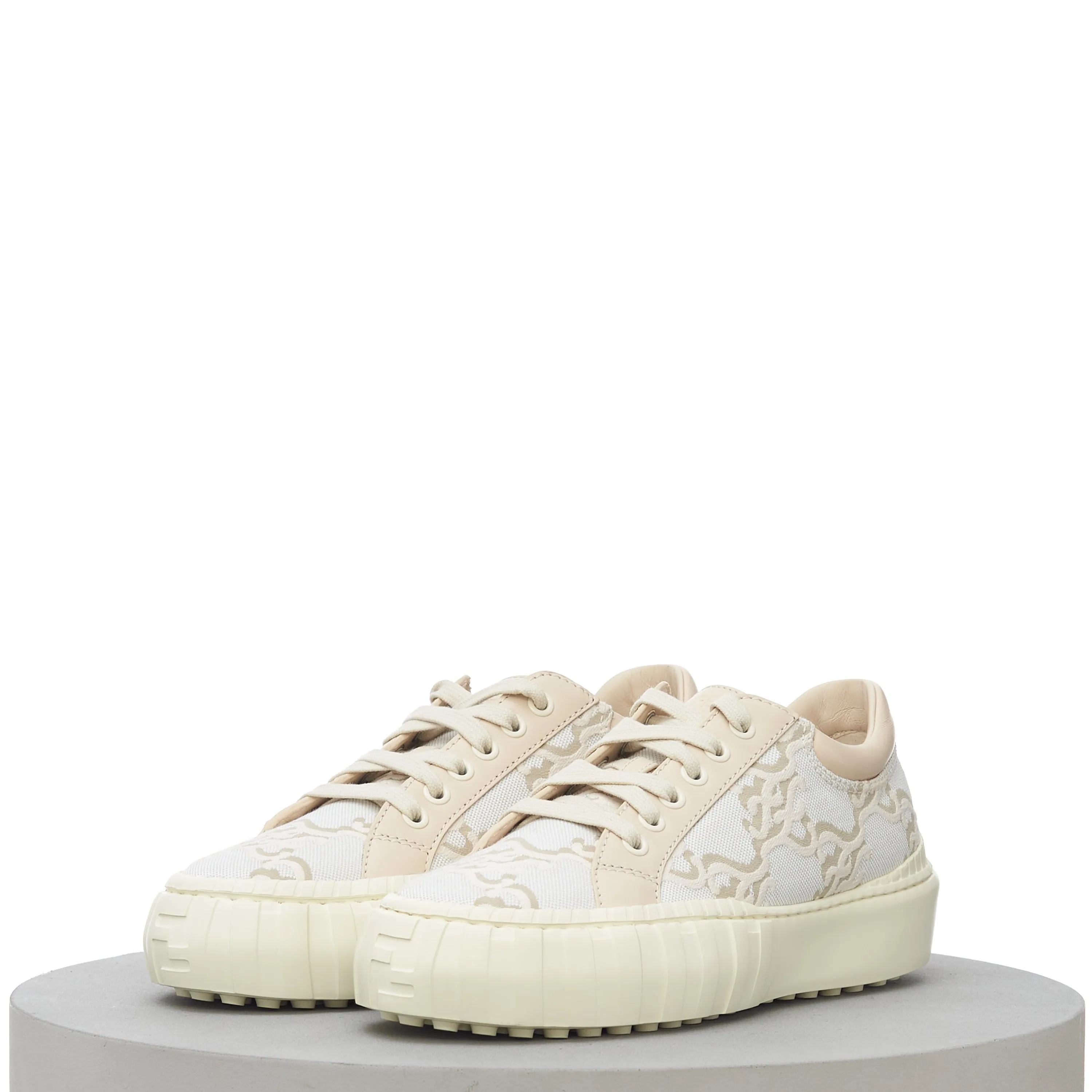 Force FF Karligraphy Motif Low Top Sneakers In Beige & White