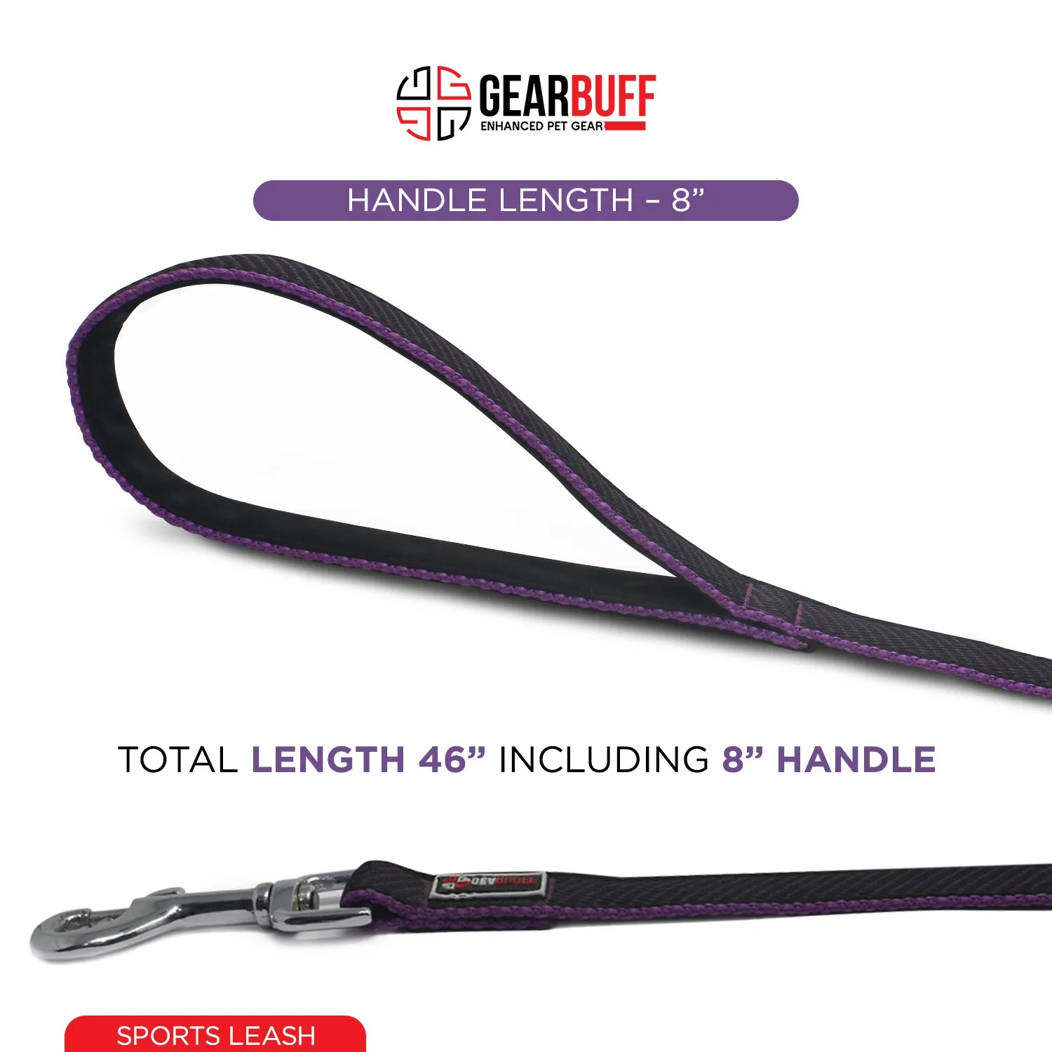 GEARBUFF Sports Padded Leash for Dogs, Black & Purple