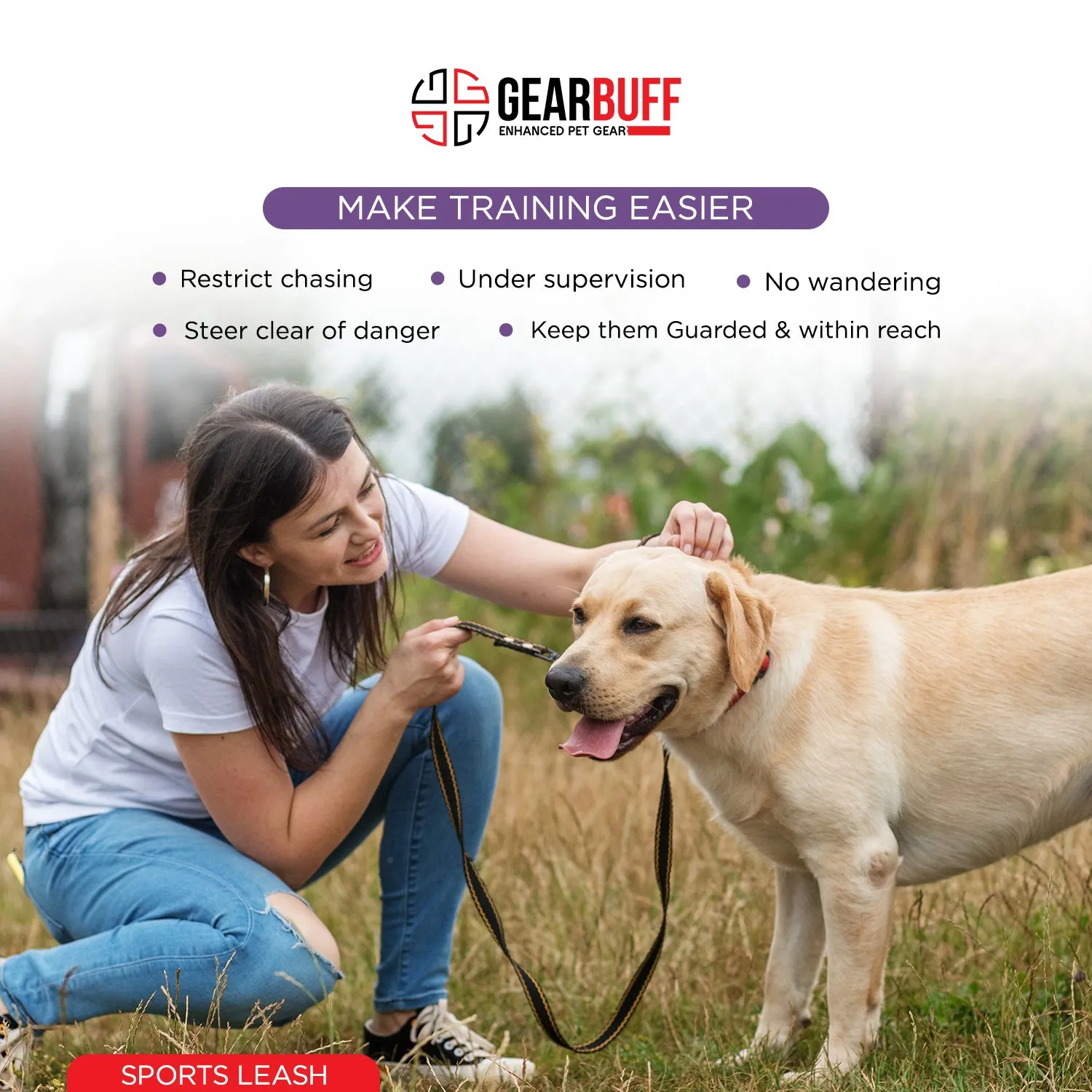 GEARBUFF Sports Padded Leash for Dogs, Black & Purple