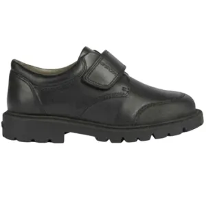 Geox J Shaylax - Black Leather Riptape School Shoe