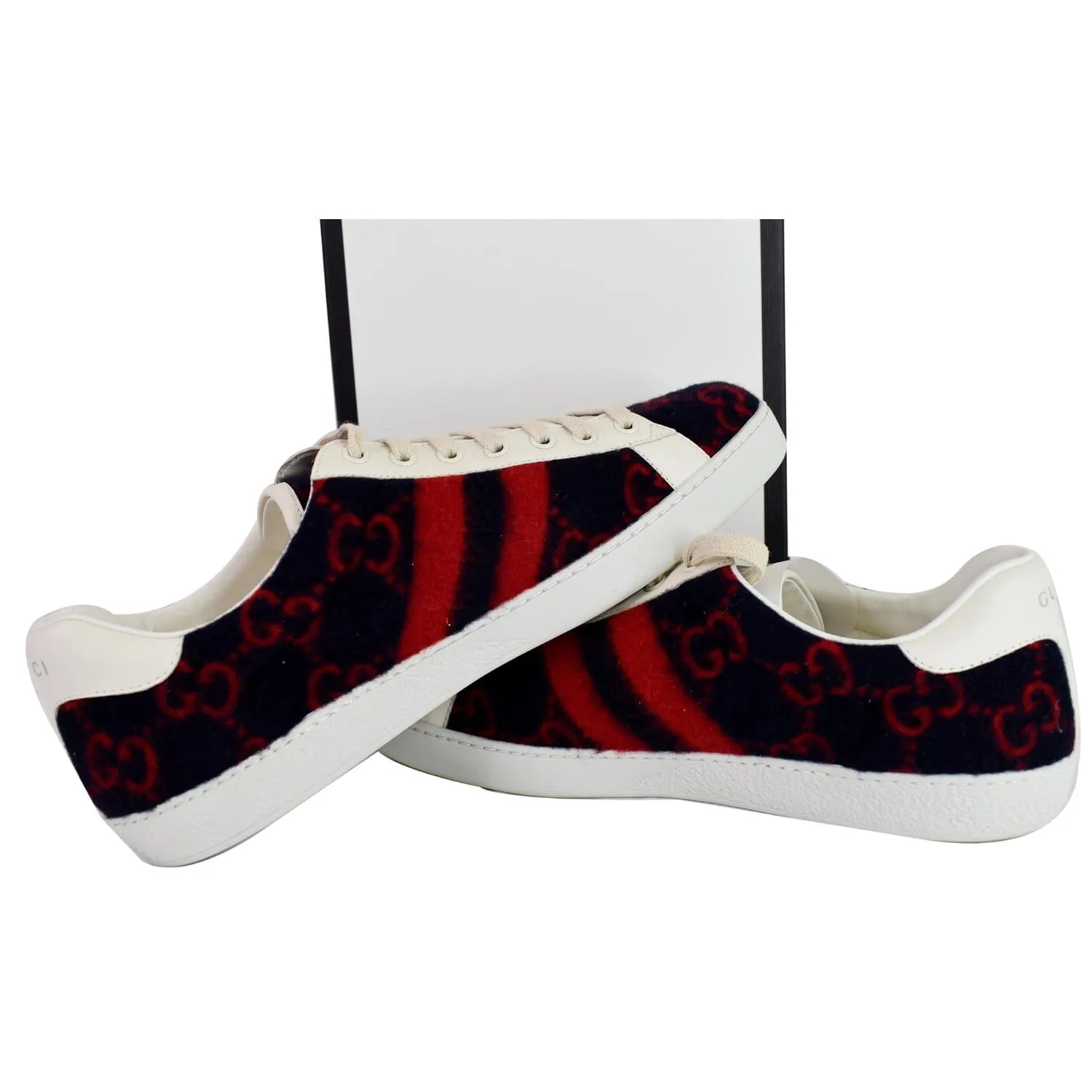 GUCCI Ace Low-Top Wool GG Monogram Sneaker Blue/Red 548695 US 9.5 - 15% OFF