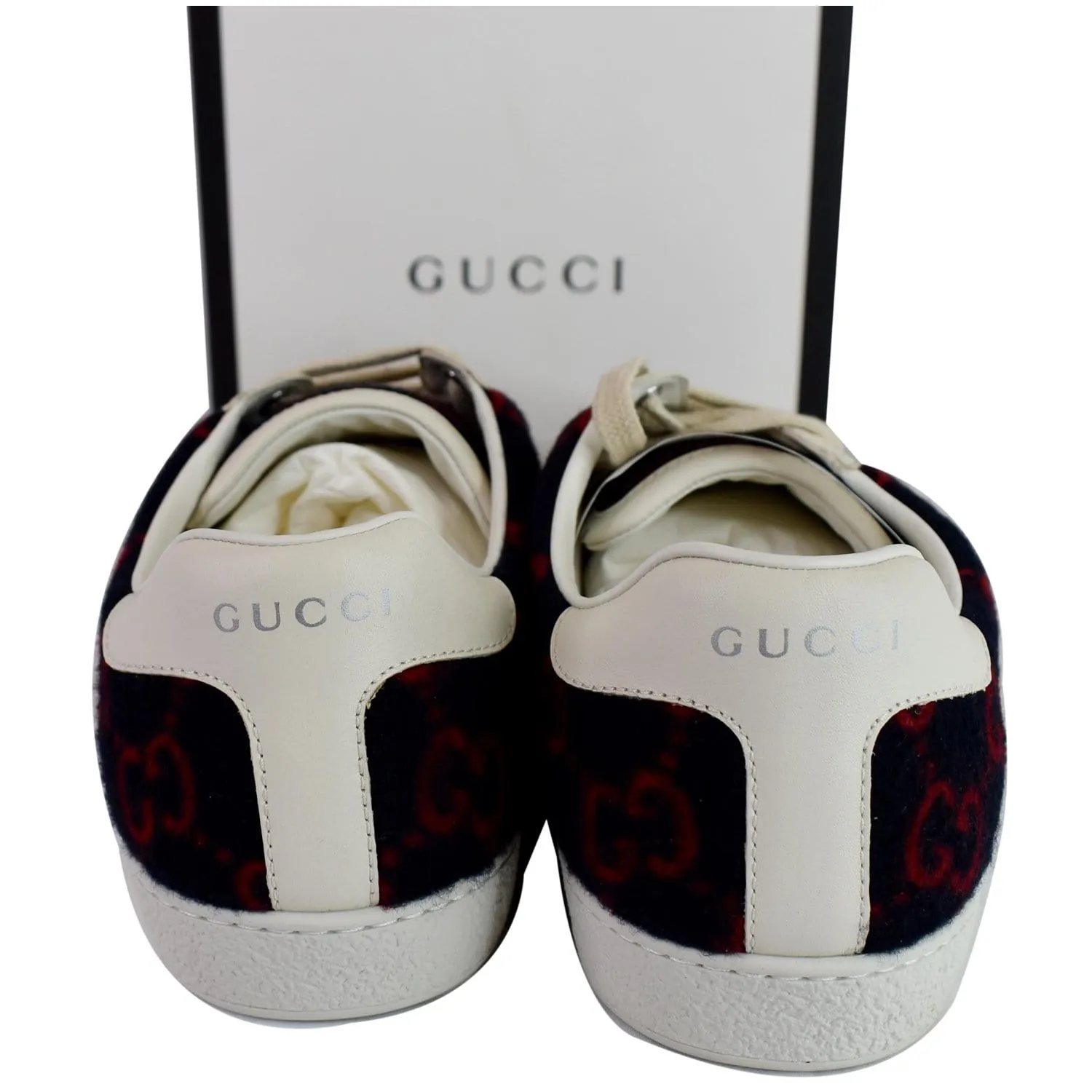 GUCCI Ace Low-Top Wool GG Monogram Sneaker Blue/Red 548695 US 9.5 - 15% OFF