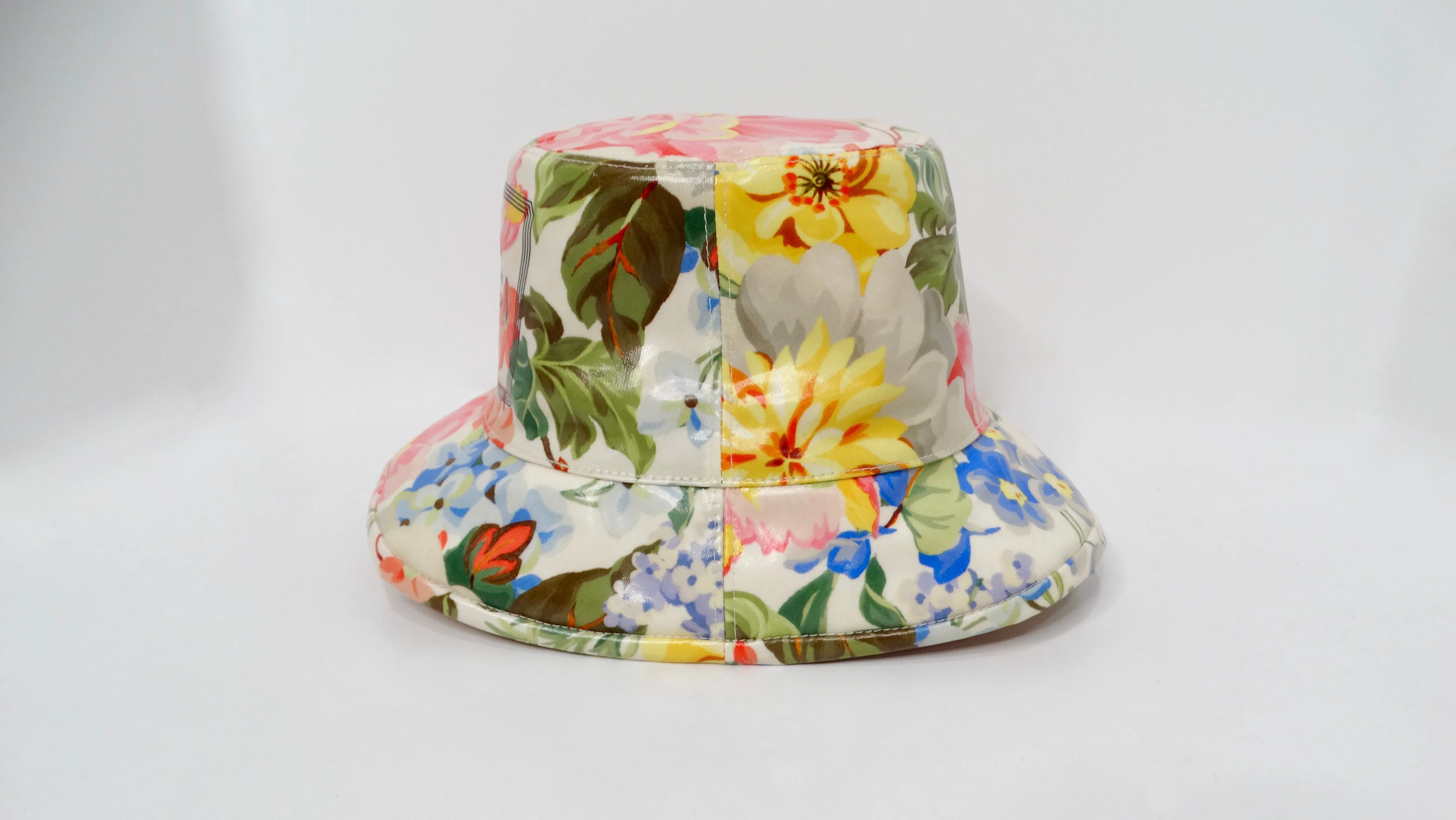 Gucci Floral Print Shiny Coated Cotton Bucket Hat